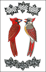 At Your Service by Kim Russell | Cardinal Pair | Bird Art | Birds in Art